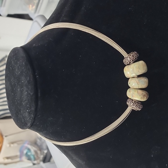 Sterling Silver 925 Necklace with Chunky Stone Beads and Textured Spacers - Picture 10 of 15